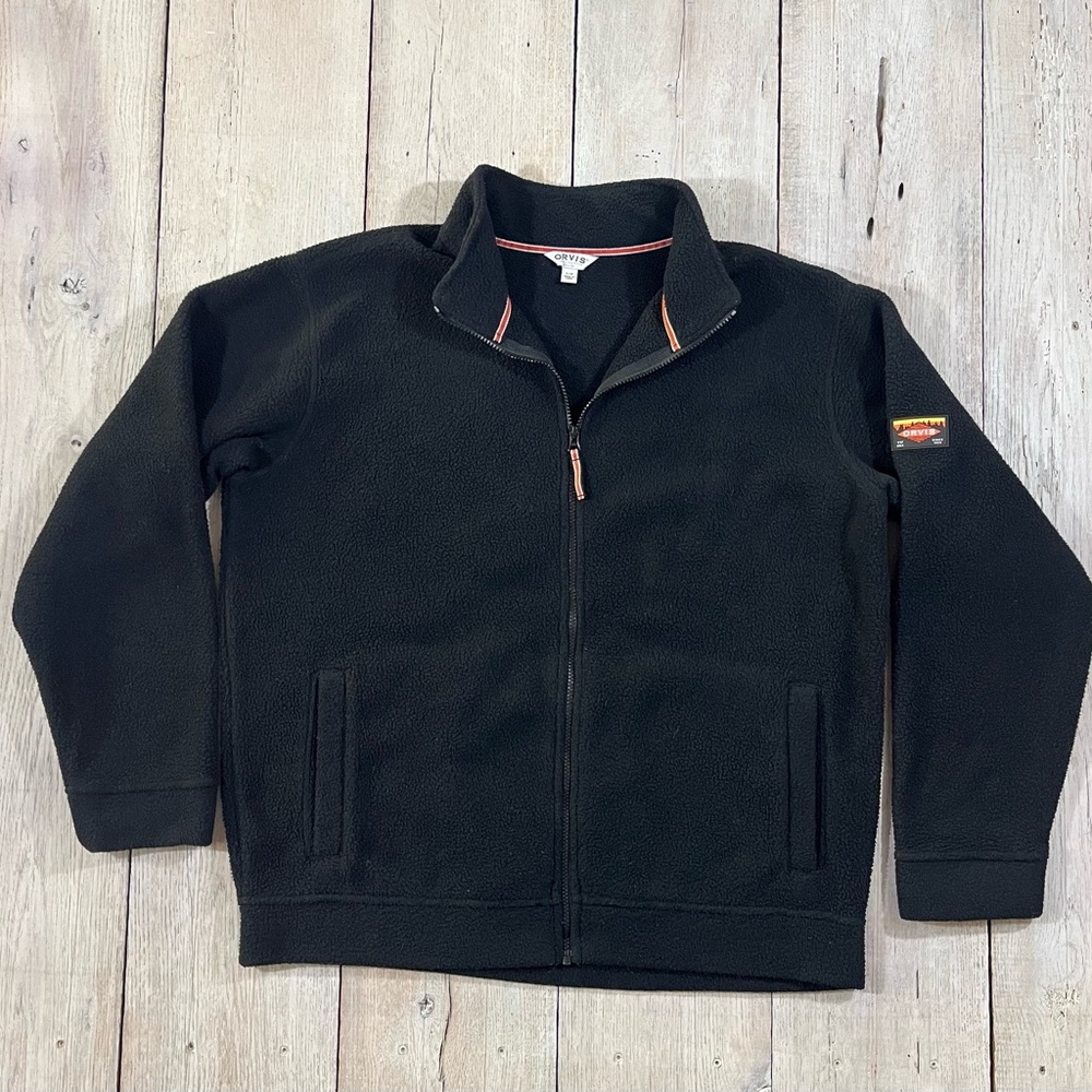 Orvis Full Zip Fleece Jacket Black Mens Sz Large L Deep Pile Heavyweight